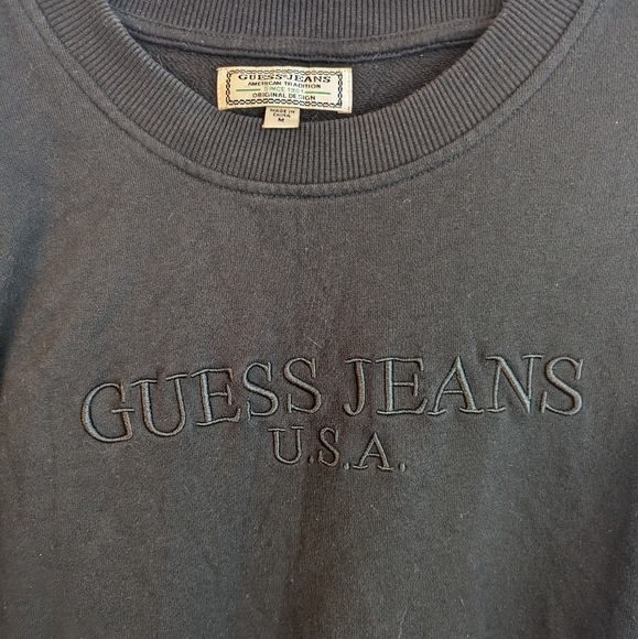 Vintage Y2K Guess Jeans USA Black Monochrome Embroidered Crewneck Size Medium‎ - Picture 7 of 7